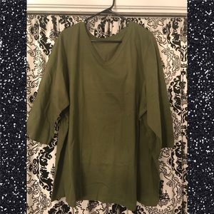 Plus Size 3/4 Sleeve Vneck T-shirt Army Green